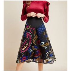 Brand New With Tags. From A Smoke Free Home. Description Is Located In The Photos. Waist: 36" Length: 31.25" Elegant Multicolor Fall Skirt, Multicolor Flared Skirt For Fall, Women Skirts Midi, Black Red, Midi Skirt, Anthropologie, Amber, Womens Skirt, Black And Red