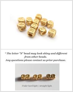 "Dainty 4.5mm alphabet cube beads for personalized jewelry and minimalist jewelry. Unique Matte Gold Finish over Lead and Nickel free brass. Short Details: * Size is around 4.5mm (3/8\") * Hole is around 2.3mm in diameter. * 18K Matte gold plated over the lead and nickel-free brass.  ♥ MATCHING COMPONENTS: *  Adjustable Add-A-Bead Necklace: https://www.etsy.com/listing/1258724094 https://www.etsy.com/listing/1258714196 *  Ready-to-Wear Cable Chain Necklace: https://www.etsy.com/listing/559056099 *  Make your own: Fine Paperclip Chain: https://www.etsy.com/listing/1168974537 Fine Cardano Chain: https://www.etsy.com/listing/1165150799 End Cap for Chain: https://www.etsy.com/listing/1166550126 Lobster Claw: https://www.etsy.com/listing/856980773 Extender Chain: https://www.etsy.com/listing/84 Classic Gold Jewelry With Letter Beads, Minimalist Letter Beads For Jewelry Making, Modern Letter Beads Jewelry For Gifts, Modern Letter Beads Jewelry As Gift, Minimalist Jewelry With Letter Round Beads, Minimalist Letter Beads Jewelry For Anniversary, Minimalist Jewelry With Round Letter Beads, Adjustable Gold Cube Jewelry, Anniversary Jewelry With Round Letter Beads