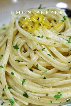 pasta with lemon pepper and parsley on top