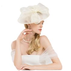 Beige White Elegant Wedding Wide Brim Kentucky Derby Lady Church Hat Bow Wedding Dress Caps Fascinator Hats For Women Age Group: Adults Gender:Female Material:100% Polyester Style: Dobby Pattern: Plain Dyed Luxury Cream Hat For Kentucky Derby, Luxury Cream Felt Hat For Kentucky Derby, Luxury Beige Felt Hat For Kentucky Derby, Luxury Beige Fascinator For Kentucky Derby, Luxury Hats For Spring Ceremony, Luxury White Costume Hats For Kentucky Derby, Luxury Beige Headpiece For Kentucky Derby, Luxury White Mini Hat For Kentucky Derby, Luxury White Fedora For Formal Occasions