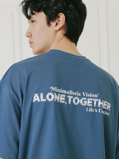 Editor's NotesESN's together t-shirt features a casual and trendy silhouette and versatile enough for everyday use.- Oversized fit- Dropped shoulder- Graphic print at chest and back- Ribbed necklineMeasurements(in.)- Size: M / L - Shoulder: 21.7 / 22.4 in.- Chest: 23.2 / 24 in.- Sleeve length: 9.4 / 9.8 in.- Length: 30.3 / 31.1 in.*Model informationMan - Height: 6'1 Weight: 156.5 lbs Size: LComposition & Care- 48% Cotton 52% Polyester- Dry cleaningDesigner- by ESN Oversized Blue T-shirt With Slogan, Urban Blue Tops With Text Print, Basic Blue Slogan Tops, Basic Blue Tops With Slogan, Blue Long Sleeve Slogan T-shirt, Everyday Blue Tops With Screen Print, Blue Screen Print Top For Everyday, Everyday Blue Screen Print Tops, Blue Text Print T-shirt For Everyday Wear