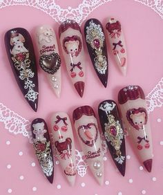 Coquette Red, Winter Nail Art Designs, Goth Nails, Pretty Nail Designs, Pretty Gel Nails, Really Cute Nails, Soft Nails, Winter Nail Art, Winter Nail