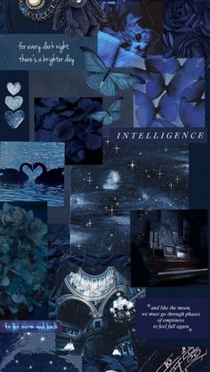 a collage of blue images with the words inteliligence written in it