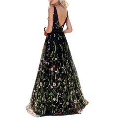 Get noticed in our streetwear v-neck backless gown dress. this chic sleeveless gown blends urban style with elegance. shop now at rebelsmarket.com Floral Dress Photoshoot, Backless Gown, Halter Prom Dresses, Party Maxi Dress, Floral Prom Dresses, V Neck Prom Dresses, Black Tulle, A Line Gown, Floor Length Dresses