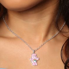 Brighten your day with the Care Bears Cheer Bear 3D Pendant Necklace. This adorable necklace features a 3D Cheer Bear pendant, beautifully capturing the essence of the cheerful character. With its vibrant colors and playful design, it's the perfect accessory for fans of all ages. Playful Silver Charm Necklaces, Personalized Pink Novelty Necklaces, Playful Pink Charm Necklaces For Friendship, Cute Multicolor Pendant Jewelry, Playful Pink Charm Necklace For Friendship, Cute Multicolor Charm Necklace, Cute Multicolor Charms Necklace, Cute Multicolor Necklaces With Charms, Playful Silver Charm Necklace For Birthday