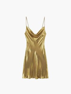 Golden Light Cowl Neck Metallic Short Dress Backless Short Dress, Dirndl Outfit, Mini Gold Dress, Metallic Shorts, Bandeau Tops, Metallic Mini Dresses, Sleeveless Short Dress, Mini Robes, Backless Mini Dress