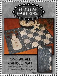 the snowball candle mat pattern is shown in black and white, with an image of a