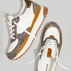 Madewell Kickoff Trainer Sneakers Leather Calf Hair Comfort - Brand New Madewell Sneaker, Transitional Living, Leather Industry, Animal Print Shoes, Madewell Shoes, Room Style, Denim Shoes, Trainer Sneakers, Shoe Print