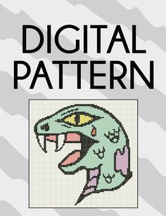 a cross stitch pattern with the words digital pattern on it and an image of a green dragon