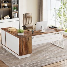 Shop this well-made L-Shaped Executive Desk with Cabinet and Drawers at Tribesigns. This Contemporary Computer Desk is made of wood and metal frame and is designed for home office & working. Home Office Brown, Office Activities, Large Office Desk, Office Brown, L Shaped Executive Desk, Computer Desks For Home, Modern Computer Desk, Walnut Desks, Large Desk