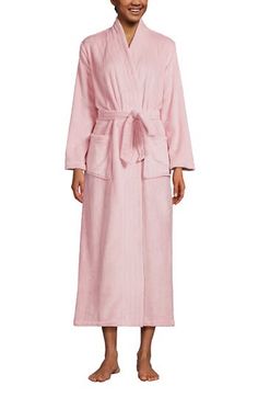 Cuddle up and unwind in this plush, luxurious robe. Made of incredibly soft fleece and in a full-length silhouette, you'll wish you could wear it all day long and hey, maybe you should! It features an easy tie belt and two inner ties to keep it securely closed and two front pockets where you can store your cell phone or hide your favorite chocolates. For convenience we added a locker loop for hanging up when you (begrudgingly) take it off. Plush fleece for extra coziness Rib stitch collar Two fr Rib Stitch, Womens Robes, Tea Roses, Sleepwear Robe, Sleepwear Women, Tie Belt, Lands End, Chocolates, Full Length