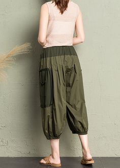 Natural Army Green Pockets Patchwork Cotton Lantern Pants SummerFabric: CottonSize & Fit: This garment fits true to size.Length: Size M measures 31.59"from waist to hem.Waist:Fitted - elastic waist allows stretch Hip: Loosely Fitted. room for hips. Hand Wash Cold. Baggy Wide-leg Patchwork Pants, Spring Baggy Patchwork Pants, Patchwork Relaxed Fit Ankle-length Bottoms, Spring Relaxed Fit Patchwork Pants, Relaxed Fit Patchwork Pants For Spring, Tapered Leg Patchwork Pants For Spring, Baggy Patchwork Pants With Tapered Leg, Baggy Patchwork Tapered Leg Pants, Spring Tapered Leg Pants With Patchwork