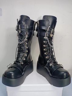 Shoes for Women Boots Platform Gothic Lolita Belt Buckle Mid Calf Sneakers Lace-up High Heels Emo Shoes, Shoes For Women Boots, Goth Platform Boots, Lace Up High Heels, Boots Platform, Women Boots, Lacing Sneakers, Gothic Lolita, Platform Boots