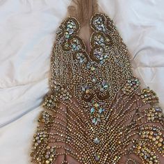 Size Xs/Small, Back- Out, Light Pink + Rhinestones, Sheer Material In Front , Worn Once !!! Rhinestone Evening Dress For Gala Party Season, Rhinestone Evening Dress For Gala During Party Season, Rhinestone Evening Dress For Gala And Party Season, Luxury Rhinestone Dresses For Prom, Glamorous Rhinestone Evening Dress For Party Season, Glamorous Evening Dress With Rhinestones For Party Season, Gold Party Dress With Rhinestone Fringe, Gold Evening Dress With Rhinestone Fringe, Gold Rhinestone Fringe Evening Dress