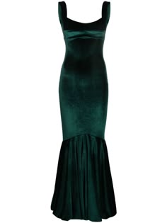 This Atu Body Couture dress is crafted from velour and features a bodycon design, a square neck, a scoop back, sleeveless straps, a rear zip fastening, and a peplum hem. It is floor-length. This elegant dress is perfect for any special occasion. Green Lacy Dress, Peacock Blue Gown, Green Velvet Bodycon Dress, Dark Green Long Dress, Green Sparkly Dress, Dark Green Midi Dress, 2000s Dress, Dress Png, Dress Tight