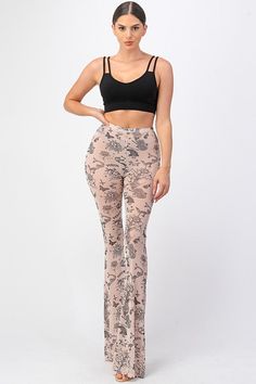 Mesh, elastic waist/sheer. Sheer Stretch High-cut Leg Bottoms, Sheer Mesh Stretch Bottoms, Sheer Stretch Mesh Bottoms, High Waist Fitted Mesh Pants, Fitted High Waist Mesh Pants, Chic Sheer Bottoms For Spring, Chic Sheer Spring Bottoms, Sheer Mesh Bottoms For Summer, Spring Stretch Mesh Bottoms