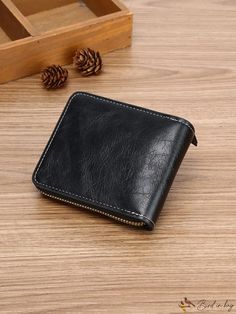 BirdinBag - Compact Bifold Wallet with Stitch Detail ÃÂ¢ÃÂÃÂ Ideal for Credit Cards and Small Essentials Black Rectangular Wallet With Zipper Pocket, Black Rectangular Wallets With Zipper Pocket, Black Wallet With Zipper Pocket For Gift, Black Wallet With Zipper Pocket As Gift, Black Wallets With Zipper Pocket For Gift, Black Bifold Wallet With Zipper Pocket, Black Bifold Coin Purse With Zipper, Casual Bifold Bag With Zipper Closure, Card Purse