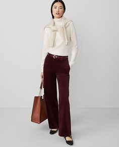 A modern must-have with a statement leg and flattering high waist. Front zip with double hook-and-bar closure. Belt loops. Front off-seam pockets. Back besom pockets. Lined.,Leg Shape:Wide Leg – a modern must-have with a statement leg and flattering high waist,Rise:High rise: sits 1/2" to 1" below natural waist,Imported:Imported,Fit:Relaxed & easy,Length:Full length: 31" inseam with 23" leg opening,Fabrication:98% Cotton, 2% Spandex,Garment Care:Machine Washable The Wide-Leg Pant in Corduroy by Burgundy Corduroy Pants Outfit, Mauve Pants Outfit, Oxblood Outfit, Mauve Pants, Corduroy Pants Outfit, Maroon Pants, Corduroy Pant, Knitted Suit, Sharp Dressed Man