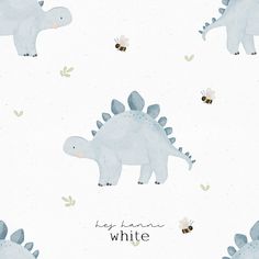 an image of children's wallpaper with dinosaurs and bees on white background