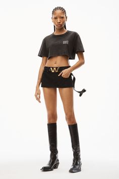 alexanderwang CROP TEE IN ACID WASH JERSEY  ACID BLACK - alexanderwang® US Cropped Tee, Acid Wash, Crop Tee, Alexander Wang, Alexander, Black