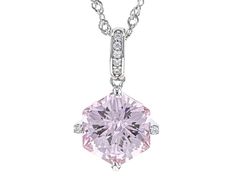 Bella Luce® pink and white diamond simulants 8.11ctw hexagon and round, rhodium over sterling silver hexagon cut pendant. Includes a 18" L x 0.03" W singapore chain that has a 2" extender and lobster claw clasp closure. Pendant measures approximately 0.50" L x 0.50" W and has a 2mm bail. Diamond equivalent weight is 4.92ctw. Elegant Hexagon Jewelry With Prong Setting, Sterling Silver Asscher Cut Jewelry, Elegant Hexagon Prong Setting Jewelry, Asscher Cut Diamond Jewelry In Pink, Formal Octagon Sterling Silver Jewelry, Faceted Asscher Cut Fine Jewelry, Pink Asscher Cut Diamond Jewelry, Formal Octagon-shaped Sterling Silver Jewelry, Diamond White Octagon Cubic Zirconia Jewelry