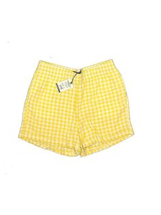 United by Blue Board Shorts Size: Large Swimwear - new. 45% Viscose, 55% Linen, Checkered/Gingham | United by Blue Board Shorts: Yellow Checkered/Gingham Swimwear - Size Large Gingham Shorts For Spring Daywear, Spring Gingham Shorts For Daywear, Spring Gingham Bottoms With Elastic Waistband, Gingham Bottoms With Elastic Waistband For Spring, Yellow Bottoms For Spring Daywear, Yellow Casual Bottoms For Daywear, Summer Gingham Bottoms With Pockets, Plaid Cotton Beach Bottoms, Gingham Bottoms With Pockets For Summer