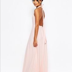 Gorgeous Light Pink Halter Top Maxi Dress. Perfect To Wear To A Wedding, Use As A Bridesmaid Dress Or Pair It With Wedges/Sandals For An Everyday Maxi. Backless Summer Bridesmaid Dress For Prom, Backless Pink Maxi Dress For Wedding, Pink Halter Neck Maxi Dress For Wedding, Pink Backless Maxi Dress For Wedding, Wedding Halter Neck Maxi Dress With Tie Back, Feminine Cream Maxi Dress For Bridesmaids, Blush Summer Wedding Dress, Pink Tie Back Maxi Dress For Wedding, Pink Tie-back Maxi Dress For Wedding