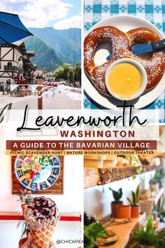 a collage of photos with the words plan your ultimate weekend in leavenworth, washington