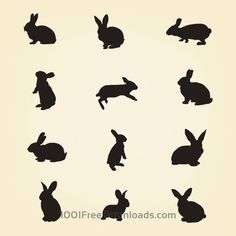 the silhouettes of rabbits are shown in different positions and sizes, including one bunny