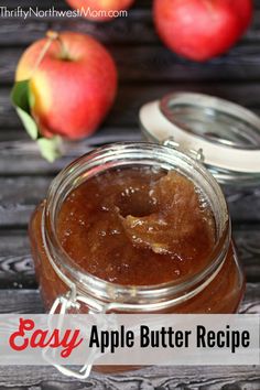 an apple butter recipe in a glass jar