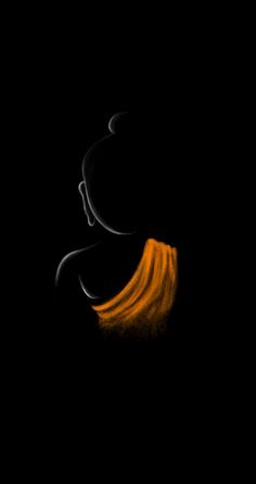 an orange and black background with the image of a woman's face in profile