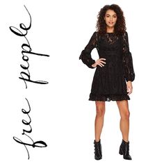 Feminine Lace Gives A Romantic Feeling To This Fab Mini Dress. A-Line Dress Flaunts A Satin Trim Throughout. Round Neckline. Long Bell Sleeves With Tie Detail At The Elbows And Gathered Cuffs. Straight Hemline With Ruffled Trim. Pullover Styling. - 100% Polyester;Lining: 100% - Measurements: Length: 37 In Product Measurements Were Taken Using Size Sm (Women's 4-6). Removable Slip Lining Not Included. Db1 Black Flirty Lace Dress With Lace Trim, Fall Mini Lace Dress With Lace Sleeves, Flirty Black Lace Dress With Lace Trim, Flirty Spring Lace Dress With Lace Sleeves, Flirty Lace Dress With Lace Sleeves For Spring, Fall Mini Lace Dress With Lace Trim, Fall Mini Dress With Lace Trim For Date Night, Fall Knee-length Lace Dress With Lace Trim, Fall Lace Dress With Lace Trim For Night Out