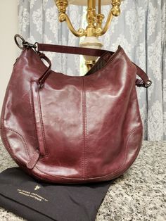 Frye - Melissa Scooped Leather Hobo Bag - Merlot Red  | eBay Boho Lifestyle, Leather Hobo Bag, Leather Hobo, Merlot, Fun Bags, Hobo Bag, Leather Bag, Adjustable Straps, Outfit Ideas