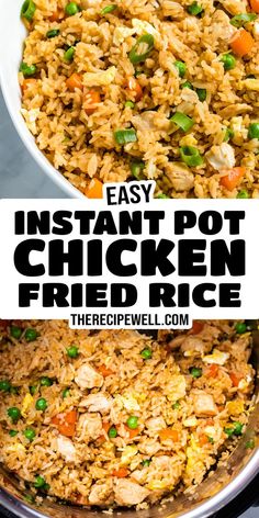 Two photos of the finished dish with text overlay "Easy Instant Pot Chicken Fried Rice, therecipewell.com". Instant Pot Chicken Fried Rice, Meal Prep Lunch, Instant Pot Pasta Recipe, Prep Lunch, Pot Recipes Easy, Easy One Pot Meals, Best Instant Pot Recipe, Healthy Instant Pot Recipes, Instant Pot Recipes Chicken