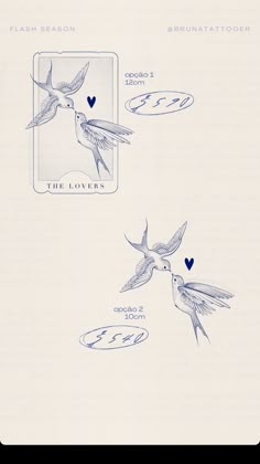 two birds flying next to each other on a white sheet with the words, the lovers