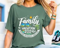 Get ready for your 2024 family vacation in style with these matching family vacation shirts! Perfect for creating lasting memories together, these shirts feature a fun design that will make your vacation photos even more special. -- HOW TO BUY -- * Please check all color and size charts * Choose Style - Size * Choose Color * Add your Personalization * Add each Shirt to the Cart separately * Go to Cart and complete your order -- PROCESSING TIME --      1 / 3 business days    (From Monday To Frida Relaxed Fit Family Matching Tops For Vacation, Relaxed Fit Family Matching T-shirt For Vacation, Family Matching Relaxed Fit T-shirt For Vacation, Relaxed Fit T-shirt For Family Reunion In Summer, Relaxed Fit T-shirt For Summer Family Reunion, Family Matching Graphic T-shirt For Vacation, Casual Summer Tops For Family Outings, Short Sleeve Tops For Family Reunion And Vacation, Casual T-shirt For Family Reunion Vacation