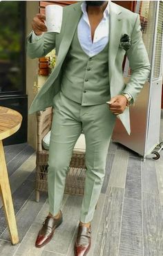 Three-Piece Green Suit for Men - Elegant Green Wedding Attire, Custom Tailored | eBay Sage Green Blazer Men, Grad Suits, Green Suits, Men Suit Wedding, Green Suit Men, Olive Green Suit, Costume Vert, Green Wedding Suit, Men Suits Wedding