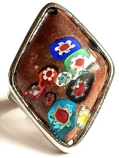 Murano Art Glass Statement Cocktail Ring Size 9 Millefiori Brown Silver Plated #Unbranded #CocktailDome Retro Multicolor Rings For Gift, Multicolor Retro Rings For Gift, Multicolor Retro Rings For Gifts, Vintage Multicolor Rings For Gift, Vintage Multicolor Rings For Gifts, Vintage Multicolor Rings For Gifting, Vintage Multicolor Rings As Gift, Artistic Multicolor Rings For Gifts, Handmade Vintage Multicolor Rings