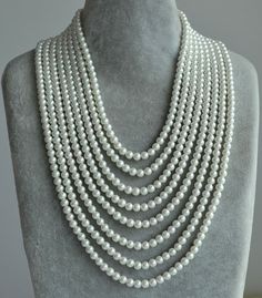 eight strands pearl Necklace,16-26 inch 8 row 6mm Pearl Necklace,multi-strand pearl necklace,stateme How To Wear A Pearl Necklace, Pearl Jewlery, Three Strand Pearl Necklace, Multi Strand Pearl Necklace, Silver Turquoise Jewelry, Wedding Necklaces, Gold Necklace Set, Necklace Pearl, Wedding Jewellery Necklace