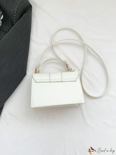 BirdinBag - Stylish Crossbody Handbag: Elegant Solid Color PU Leather with Crocodile Skin Pattern, Square Shape White Crocodile Pattern Shoulder Bag, Trendy White Crocodile Pattern Shoulder Bag, Trendy White Crocodile Pattern Bags, White Office Bag With Adjustable Handle, White Rectangular Bag With Crocodile Pattern, White Crocodile Pattern Rectangular Bag, Square Handbag, Skin Pattern, Crocodile Pattern