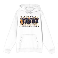 You'll look and feel like a champ wearing this men's Haikyu Volleyball hoodie. You'll look and feel like a champ wearing this men's Haikyu Volleyball hoodie. Drawstring hood Long sleeves 1-pocketFABRIC & CARE Cotton, polyester Machine wash Imported Color: White. Gender: male. Age Group: adult. Pattern: Graphic. Material: Cotton Blend. White Hoodie With Team Logo For Streetwear, White Hooded Hoodie For Team Events, Sporty Hoodie For Team Events And Sports Season, White Hooded Sweatshirt With Team Logo, White Hoodie With Team Logo For Sports Season, White Hoodie For Sports Fan Apparel, White Team Logo Hoodie For Sports Season, White Fan Apparel Hoodie For Sports, White Hoodie For Sports In Fan Apparel Style