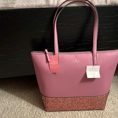 Nwt Kate Spade Purse. Dusty Peon, Glitter Bottom Elegant Kate Spade Glitter Bags, Pink Kate Spade Party Bag, Polka Dot Bags, Kate Spade Disney, Reversible Tote Bag, Kate Spade Totes, Pink Tote Bags, Kate Spade Tote Bag, Large Leather Tote