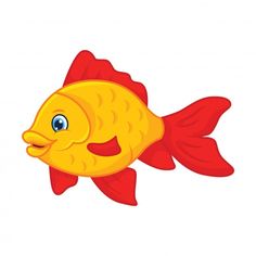 a cartoon gold fish with blue eyes