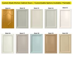 the different types of doors are shown in various colors and sizes, including beiges, white