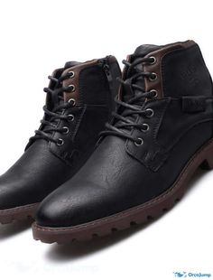 OrcaJump - Mens Vintage British Daily Outdoor PU Breathable Booties/Ankle Boots Black Brown Fall/Winter Winter Casual Lace-up Chelsea Boots, Casual Lace-up Chelsea Boots For Winter, Winter High-top Black Work Boots, Black Ankle Chelsea Boots For Winter, Black Chelsea Boots For Fall Outdoor Activities, Black Chelsea Boots For Fall Outdoor, Black Chelsea Boots For Outdoor Fall Events, Winter High-top Work Boots With Padded Ankle, Winter Work Boots With Padded Ankle And Round Toe