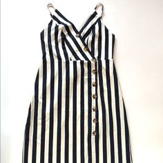 New With Tags Fitted Lined Chic Striped Dress With Button Closure, Striped Midi Dress With Buttons For Summer, Striped Dress With Button Closure For Day Out, Striped Linen Dress, Duster Dress, Pattern Dress Women, Blue Striped Dress, Soft Dress, Stripped Dress