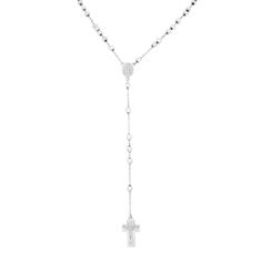 A statement of faith, this rosary inspired beaded necklace features a medallion of the blessed virgin and a powerful cross. Crafted in lustrous 14K white gold. Chain length: 24 inches. Cross size: 21.4mm x 12.1mm. Total weight: 14.00 grams. Comes with a presentable gift box. Statement Of Faith, Cross Rosary, White Gold Chain, Blessed Virgin, Gold Cross, Lariat Necklace, Fine Jewellery Necklace, Rosary, Chain Lengths