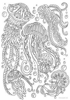 an intricate coloring page with sea animals