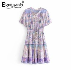 Buy More, SAVE More! Bohemian Mini Dress With Tie Waist, Spring Purple Printed Midi Dress, Purple Printed Midi Dress For Spring, Purple Printed Spring Dress, Spring Purple Printed Dress, Purple Printed Dress For Spring, Purple Bohemian Mini Dress With Floral Print, Lavender Bohemian Short Sleeve Dress, Purple Bohemian Mini Dress