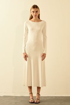 ENDLESS ROSE - Knit Open Back Maxi Dress - DRESSES available at Objectrare Knitwear Trends, Open Back Maxi Dress, Leather Denim, Tweed Dress, Leather Dresses, Cozy Sweater, Fitted Silhouette, Plus Dresses, Cream Dress